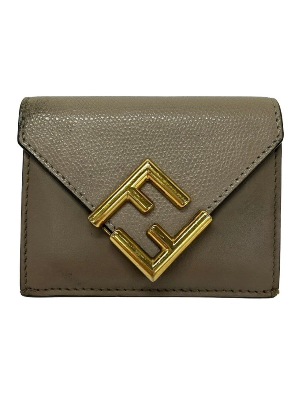 Fendi Trifold Wallet FF Diamond Gray Beige Leather